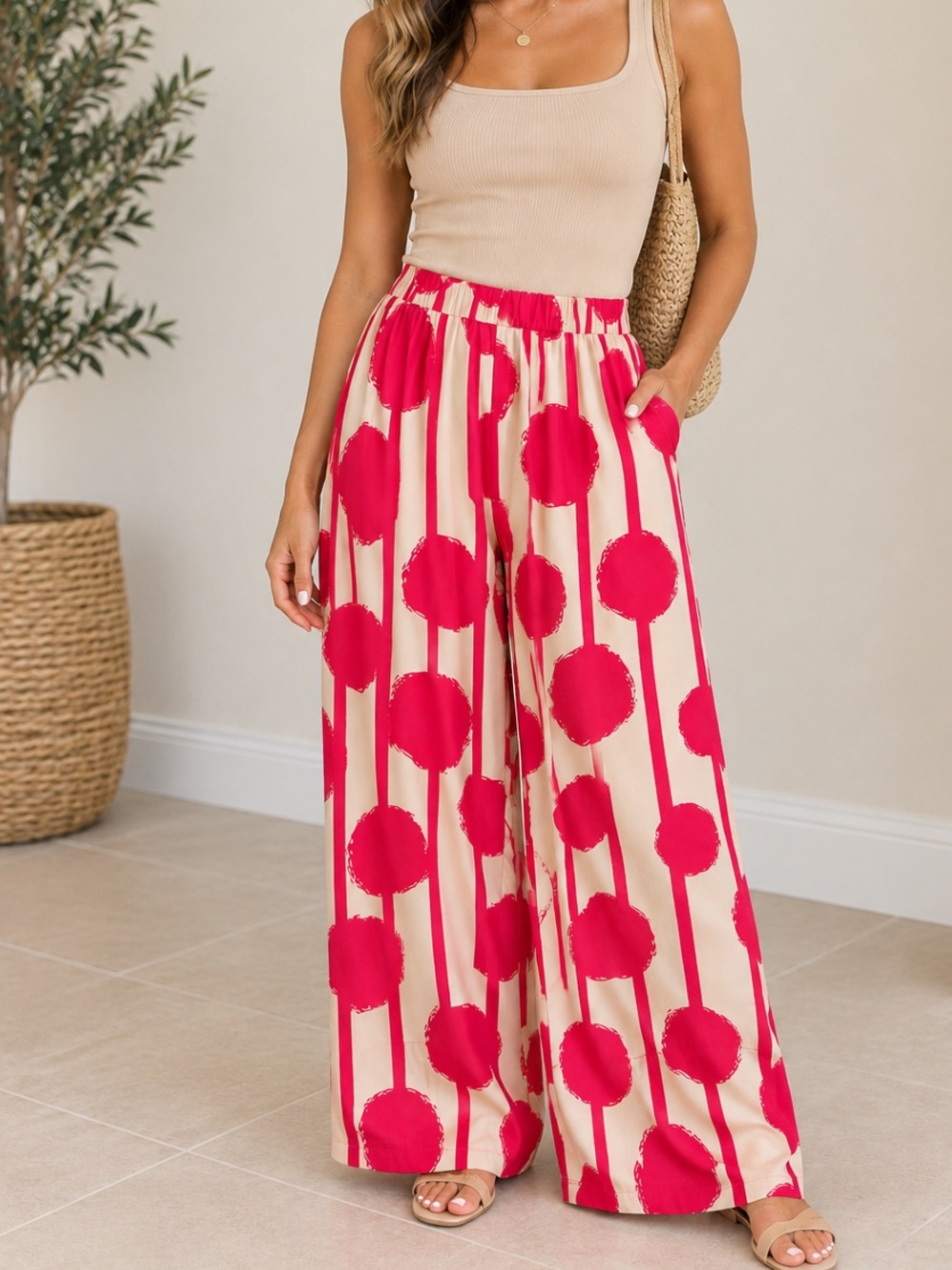 Wide-Leg Polka Dot Print Pants - NWOT- Size XXL